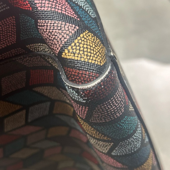 Fossil Women's Rachel Large Tote Bag Multicolor Chevron Zipper Top - Picture 7 of 14